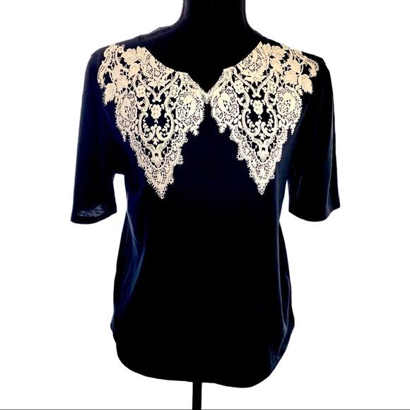 Zara black lace print t-shirt size small - Picture 1 of 5